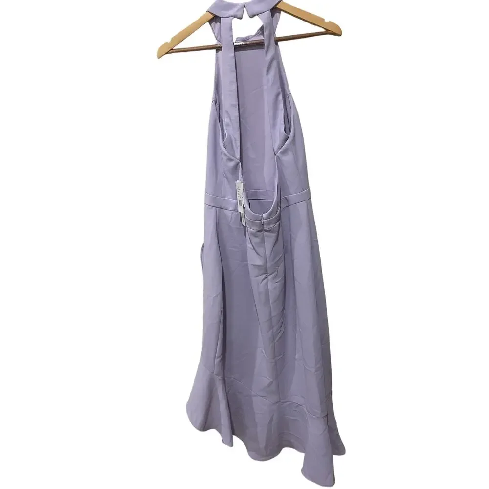 Aqua Lilac Crepe Scoop Neck Ruffle Midi‎ Dress Size 12